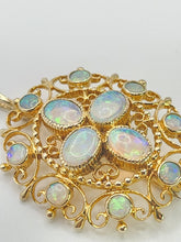 Load image into Gallery viewer, 1904: Vintage Old: Large 9ct Gold Pendant & Brooch 12 Vivid Opals - Beautiful colour play