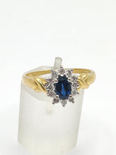 Load image into Gallery viewer, 1880: Vintage: 18ct Gold Blue Sapphire 16 Diamonds Dress Ring- She is exquisite