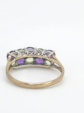 Load image into Gallery viewer, 1997: Vintage: 9ct Gold Amethyst. Peridot, Diamonds Suffragette Homage Stacker Ring- Elegant combination