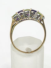 Load image into Gallery viewer, 1997: Vintage: 9ct Gold Amethyst. Peridot, Diamonds Suffragette Homage Stacker Ring- Elegant combination