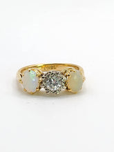 Load image into Gallery viewer, 2024: Vintage18ct Gold Diamond White Opals 3-Stone Straight Ring- a rare find