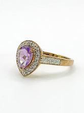 Load image into Gallery viewer, 1849: Vintage: 9ct Gold Pear-Cut Lilac Amethyst Diamonds Dress Ring-Lovely combination