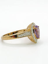 Load image into Gallery viewer, 1849: Vintage: 9ct Gold Pear-Cut Lilac Amethyst Diamonds Dress Ring-Lovely combination
