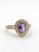 Load image into Gallery viewer, 1849: Vintage: 9ct Gold Pear-Cut Lilac Amethyst Diamonds Dress Ring-Lovely combination