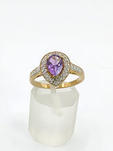 Load image into Gallery viewer, 1849: Vintage: 9ct Gold Pear-Cut Lilac Amethyst Diamonds Dress Ring-Lovely combination