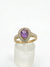 Load image into Gallery viewer, 1849: Vintage: 9ct Gold Pear-Cut Lilac Amethyst Diamonds Dress Ring-Lovely combination