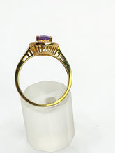 Load image into Gallery viewer, 1849: Vintage: 9ct Gold Pear-Cut Lilac Amethyst Diamonds Dress Ring-Lovely combination