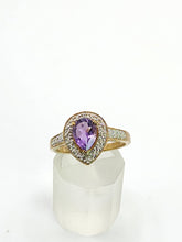 Load image into Gallery viewer, 1849: Vintage: 9ct Gold Pear-Cut Lilac Amethyst Diamonds Dress Ring-Lovely combination