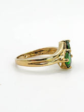 Load image into Gallery viewer, 1899: Vintage: 9ct Gold Green Diopsides Crossover Promise Ring- enchanting