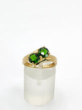 Load image into Gallery viewer, 1899: Vintage: 9ct Gold Green Diopsides Crossover Promise Ring- enchanting