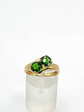 Load image into Gallery viewer, 1899: Vintage: 9ct Gold Green Diopsides Crossover Promise Ring- enchanting