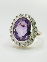 Load image into Gallery viewer, 1912- Vintage; 9ct Gold large Lilac Amethyst 20 Diamonds Diana Style Cluster Ring