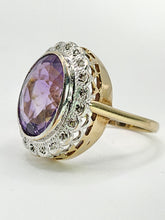 Load image into Gallery viewer, 1912- Vintage; 9ct Gold large Lilac Amethyst 20 Diamonds Diana Style Cluster Ring