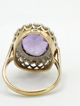 Load image into Gallery viewer, 1912- Vintage; 9ct Gold large Lilac Amethyst 20 Diamonds Diana Style Cluster Ring