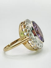 Load image into Gallery viewer, 1912- Vintage; 9ct Gold large Lilac Amethyst 20 Diamonds Diana Style Cluster Ring