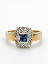 Load image into Gallery viewer, 1945: Vintage: 9crt Gold Art Deco Style Geometric Set Sapphires & Diamonds Statement Ring- lovely example