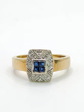 Load image into Gallery viewer, 1945: Vintage: 9crt Gold Art Deco Style Geometric Set Sapphires & Diamonds Statement Ring- lovely example