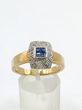 Load image into Gallery viewer, 1945: Vintage: 9crt Gold Art Deco Style Geometric Set Sapphires & Diamonds Statement Ring- lovely example