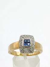 Load image into Gallery viewer, 1945: Vintage: 9crt Gold Art Deco Style Geometric Set Sapphires & Diamonds Statement Ring- lovely example