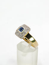 Load image into Gallery viewer, 1945: Vintage: 9crt Gold Art Deco Style Geometric Set Sapphires & Diamonds Statement Ring- lovely example