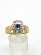Load image into Gallery viewer, 1945: Vintage: 9crt Gold Art Deco Style Geometric Set Sapphires & Diamonds Statement Ring- lovely example