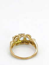 Load image into Gallery viewer, 1980: Vintage; 9ct Gold Blue Aquamarines Trilogy Ring- beautifully balanced blue