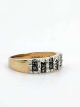 Load image into Gallery viewer, 2006: Vintage: 9ct Gold Greek Key Pattern Black  & White Diamonds Ring- Sparkling natural diamonds