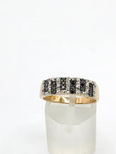 Load image into Gallery viewer, 2006: Vintage: 9ct Gold Greek Key Pattern Black  & White Diamonds Ring- Sparkling natural diamonds