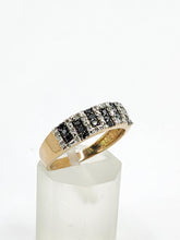 Load image into Gallery viewer, 2006: Vintage: 9ct Gold Greek Key Pattern Black  & White Diamonds Ring- Sparkling natural diamonds