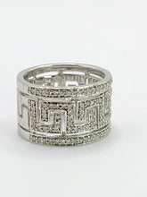Load image into Gallery viewer, 2068: Vintage; 9ct White Gold Diamonds Encrusted Greek Key Design Ring- Sparkling statement.