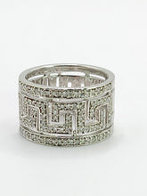 Load image into Gallery viewer, 2068: Vintage; 9ct White Gold Diamonds Encrusted Greek Key Design Ring- Sparkling statement.
