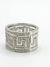 Load image into Gallery viewer, 2068: Vintage; 9ct White Gold Diamonds Encrusted Greek Key Design Ring- Sparkling statement.