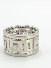 Load image into Gallery viewer, 2068: Vintage; 9ct White Gold Diamonds Encrusted Greek Key Design Ring- Sparkling statement.