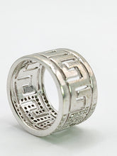 Load image into Gallery viewer, 2068: Vintage; 9ct White Gold Diamonds Encrusted Greek Key Design Ring- Sparkling statement.
