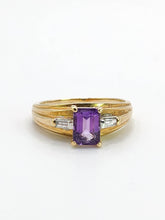 Load image into Gallery viewer, Vintage; 9ct Gold Emerald Cut Lilac Amethyst Diamonds 3-Stone Ring