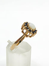 Load image into Gallery viewer, 2090: Vintage; 9ct Gold White Opal 12 Blue Sapphires Flower head Ring- From 1976