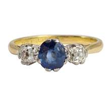 Load image into Gallery viewer, 6485:Vintage: 18ct Gold Platinum Cornflower Blue Sapphire Diamonds (0.34ct) 3-Stone