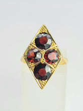 Load image into Gallery viewer, 1950: Antique: 18ct Gold Bohemian Garnets Cocktail Ring- rare, beautiful find.