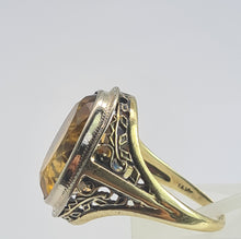 Load image into Gallery viewer, 1957: Vintage; 14ct Gold Large (8ct) Oval Yellow Citrine Solitaire Ring- Old, lovely mature stone.