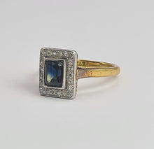 Load image into Gallery viewer, 2029: Vintage: 18ct Gold/Platinum Set Blue Sapphire 22 Diamonds Art Deco Style Panel Ring
