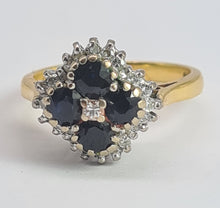 Load image into Gallery viewer, 2030: Vintage; 18ct Gold French Blue Sapphires 24 natural Diamonds Geometric Set Cocktail Ring- From 1974