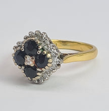 Load image into Gallery viewer, 2030: Vintage; 18ct Gold French Blue Sapphires 24 natural Diamonds Geometric Set Cocktail Ring- From 1974