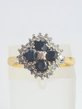 Load image into Gallery viewer, 2030: Vintage; 18ct Gold French Blue Sapphires 24 natural Diamonds Geometric Set Cocktail Ring- From 1974
