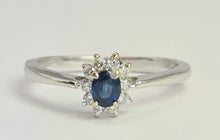 Load image into Gallery viewer, 2107: Vintage: 18ct White Gold Cornflower Blue 10 Natural Diamonds Halo Ring- Crisp, clean eye candy-