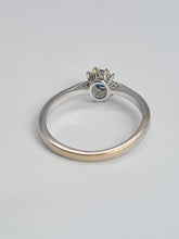 Load image into Gallery viewer, 2107: Vintage: 18ct White Gold Cornflower Blue 10 Natural Diamonds Halo Ring- Crisp, clean eye candy-