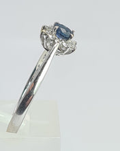 Load image into Gallery viewer, 2107: Vintage: 18ct White Gold Cornflower Blue 10 Natural Diamonds Halo Ring- Crisp, clean eye candy-