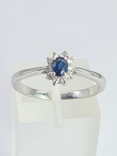 Load image into Gallery viewer, 2107: Vintage: 18ct White Gold Cornflower Blue 10 Natural Diamonds Halo Ring- Crisp, clean eye candy-