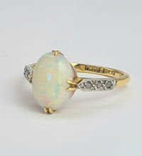 Load image into Gallery viewer, 2109 Vintage: 18ct Gold Cabochon White Opal Diamonds Dress Ring