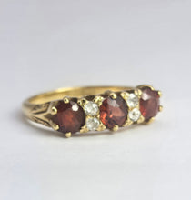 Load image into Gallery viewer, 1831: Vintage; 18ct Gold Almandine Garnets Diamonds Half-Eternity/Stacker Ring- beautifully balanced