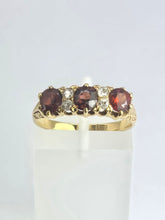 Load image into Gallery viewer, 1831: Vintage; 18ct Gold Almandine Garnets Diamonds Half-Eternity/Stacker Ring- beautifully balanced
